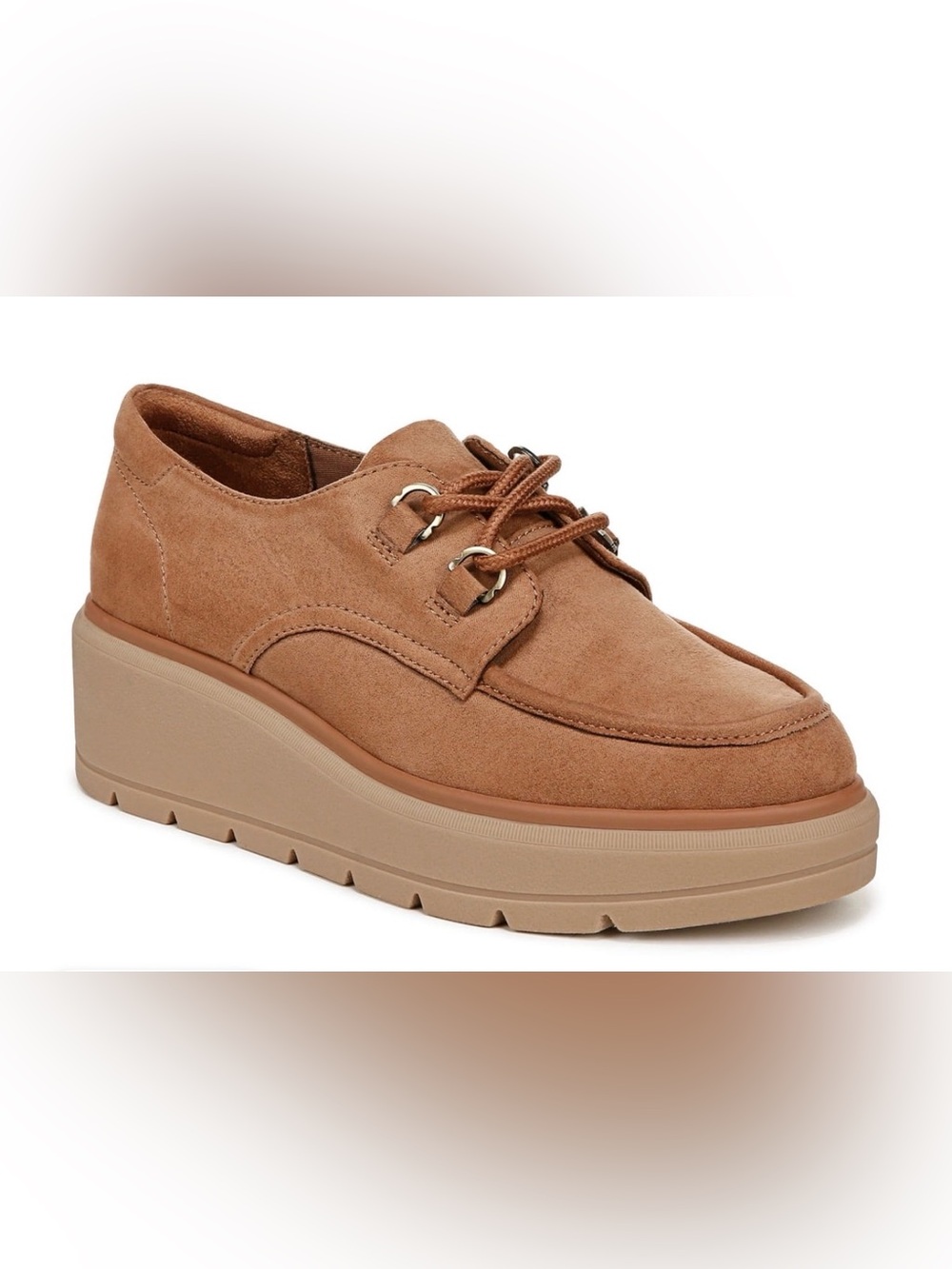 Dr. Scholl's Women's Max Oxford Suede Platform Lace-Up Loafer - Cognac Brown